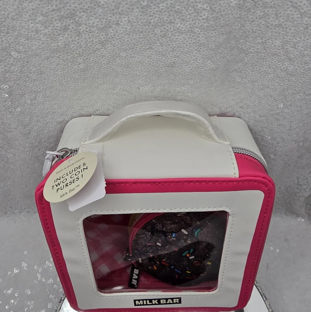 Bath & Body Works Milk Bar Lunch Box Shaped Cosmetic Case & 2 Cookie Coin Purses